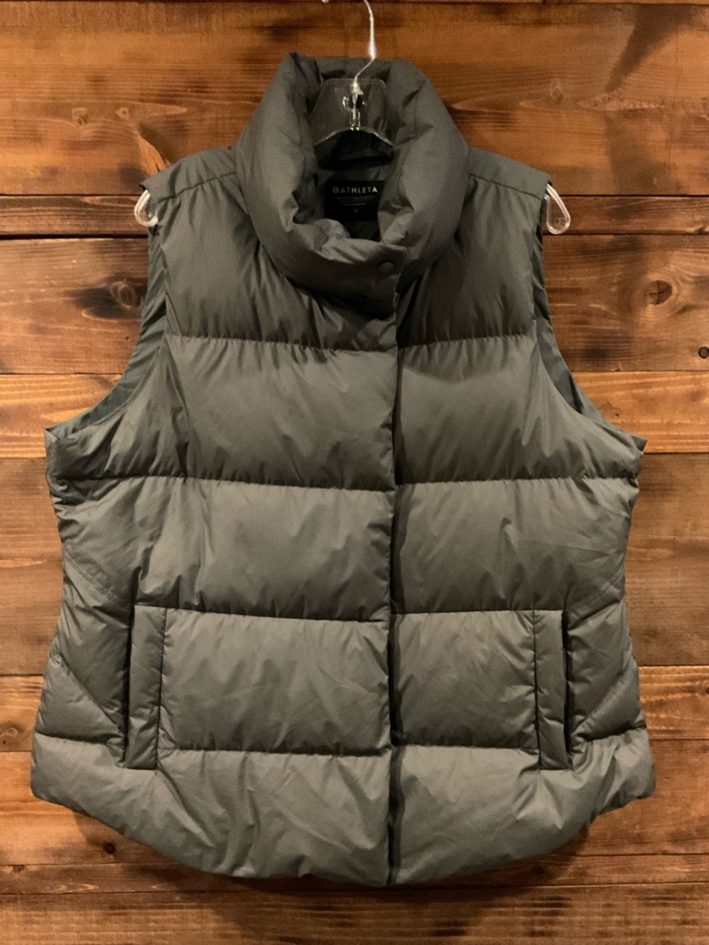 ATHLETA "Downtown" Puffer Vest in Grey Blue Down Fill Womens Plus Size 1X